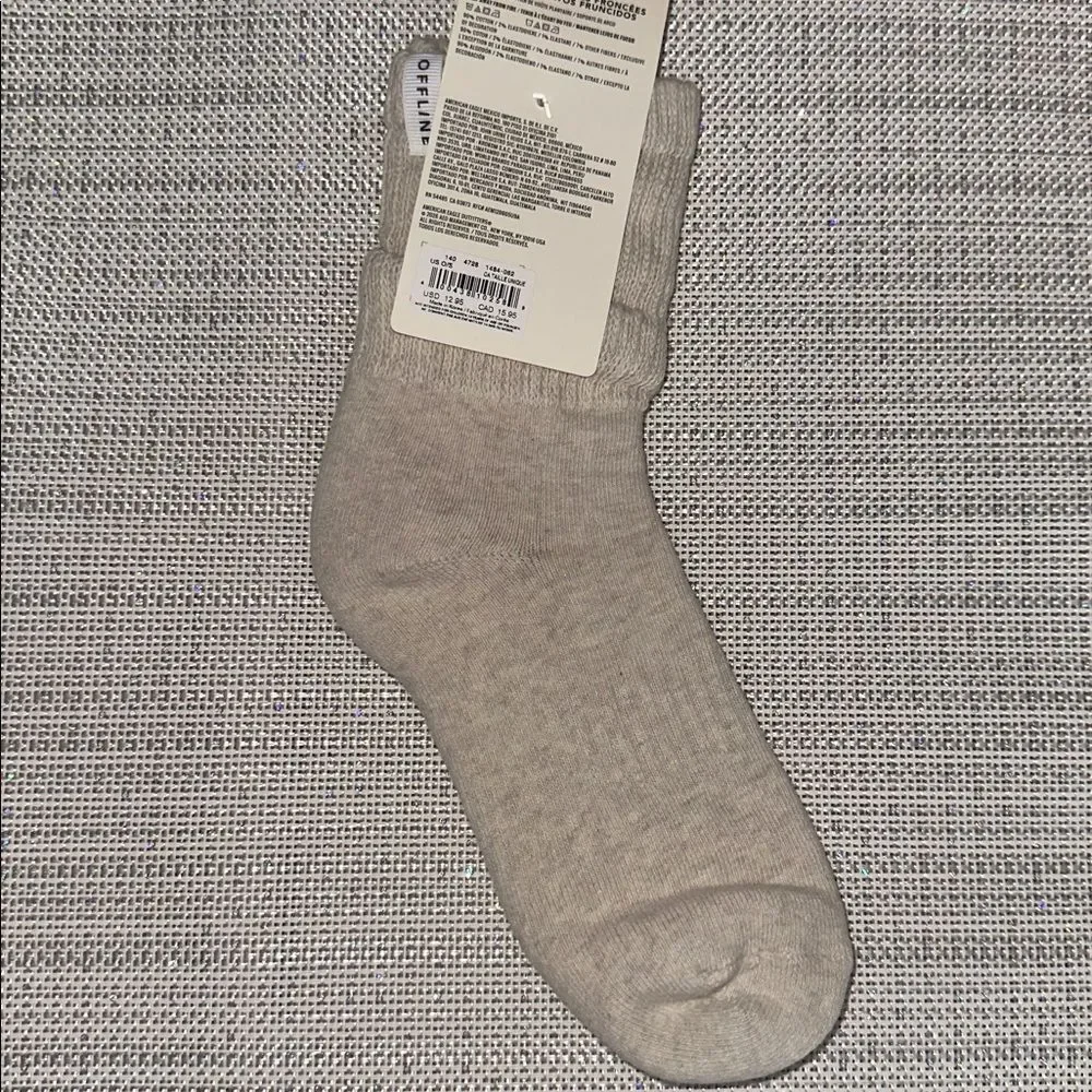 OFFLINE Heather Frost Cream Tan Short Scrunch Tab Logo Cotton Socks